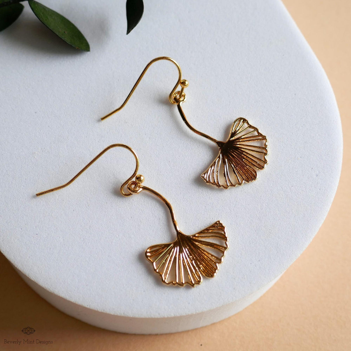 Gold Ginkgo Leaf Earrings, Botanical Dangle Earrings, Nature Inspired Jewelry, Delicate Hook Earrings, Sensitive Ear & Clip-On Options