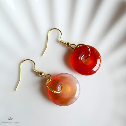 [Etsy 4410197376 image 5/7 id 7796789991] Red Agate Donut Earrings, Gold Hook Red Dangles, Minimalist Stone Jewelry