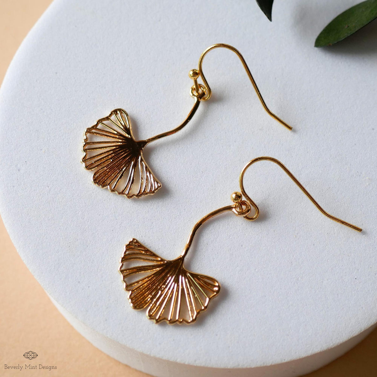 Gold Ginkgo Leaf Earrings, Botanical Dangle Earrings, Nature Inspired Jewelry, Delicate Hook Earrings, Sensitive Ear & Clip-On Options
