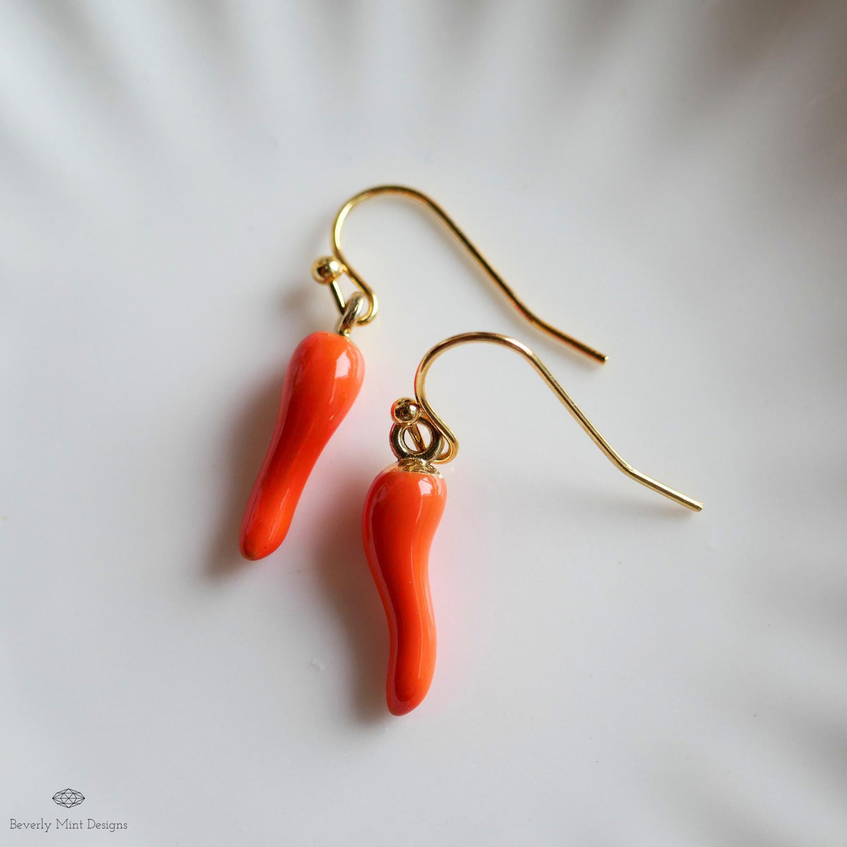 Chili Pepper Earrings, Orange Pepper Dangle, Gold Hook Earrings, Fun Earrings, Spicy Statement Earrings, Sensitive Ear & Clip-On Options