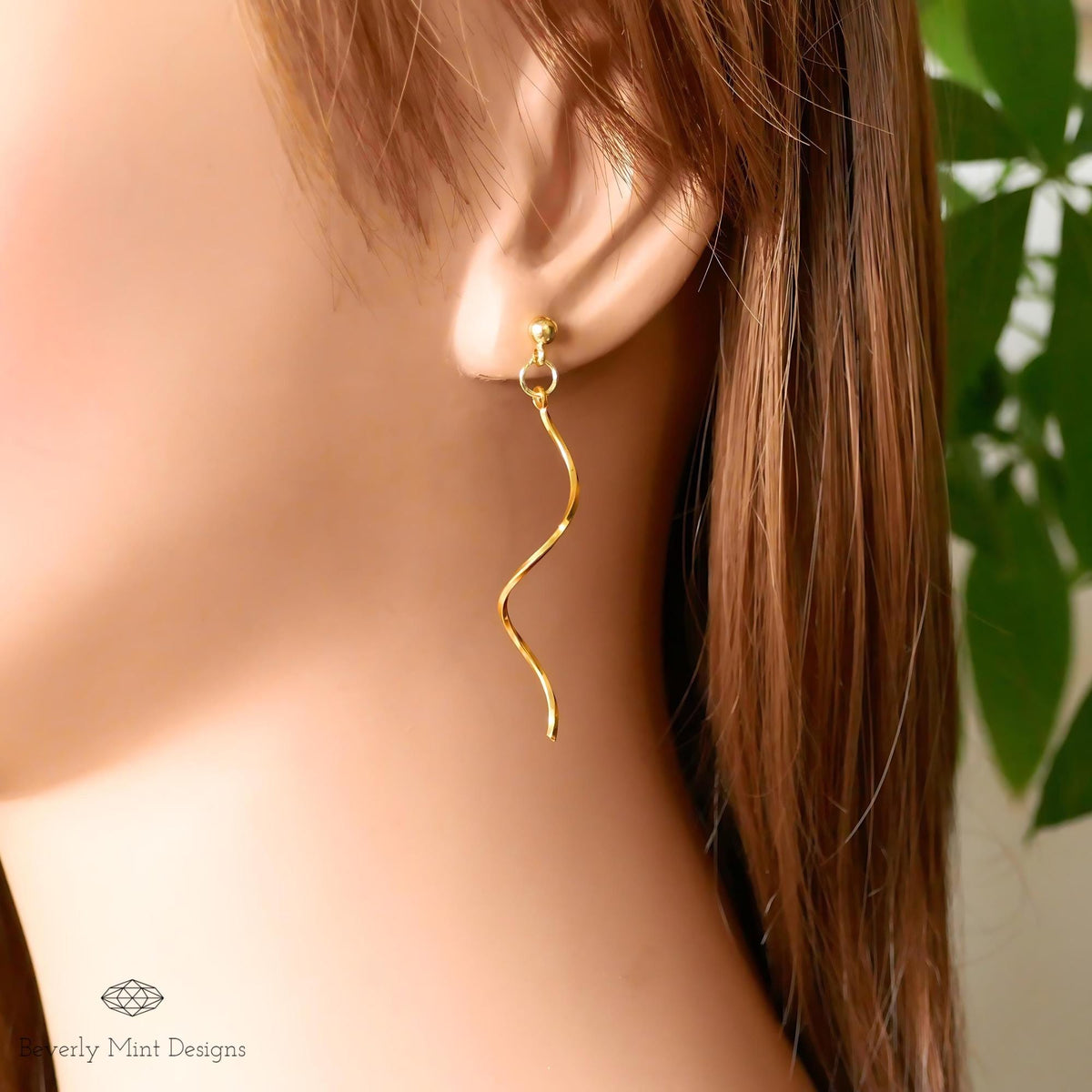 18K Gold Plated Wavy Drop Earrings, Minimalist Twirl Jewelry