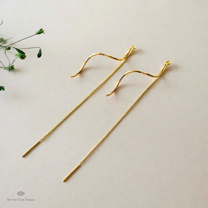 Gold Twirl Earrings, Gold Drop Earrings, Minimalist Twirl Earrings, Wavy Earrings, Gold Threader Earrings, Sensitive Ear & Clip-On Options