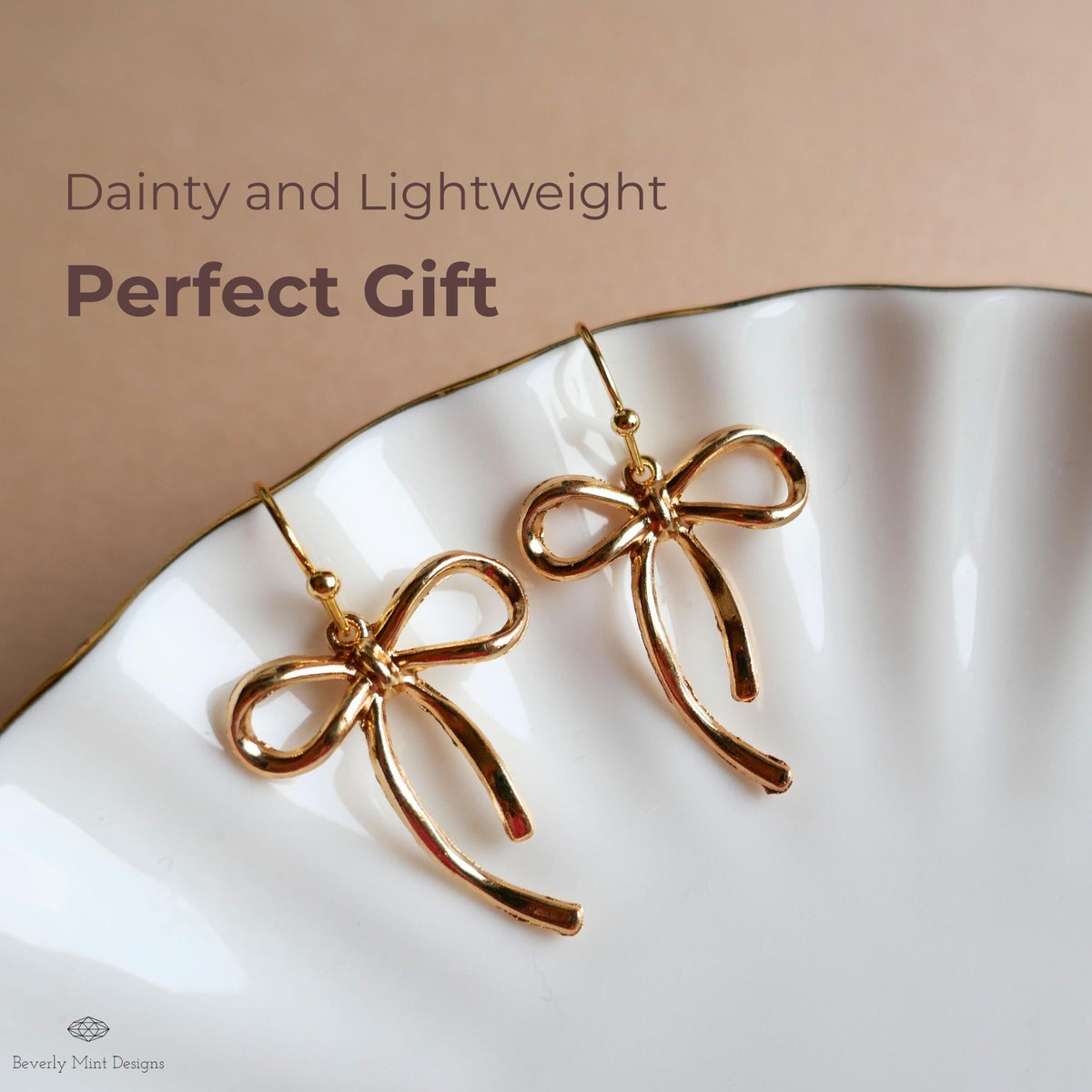 Gold Bow Earrings, Dainty Ribbon Earrings, Coquette Jewelry, Cute Drop Earrings, Minimalist Earrings, Sensitive Ear & Clip-On Options
