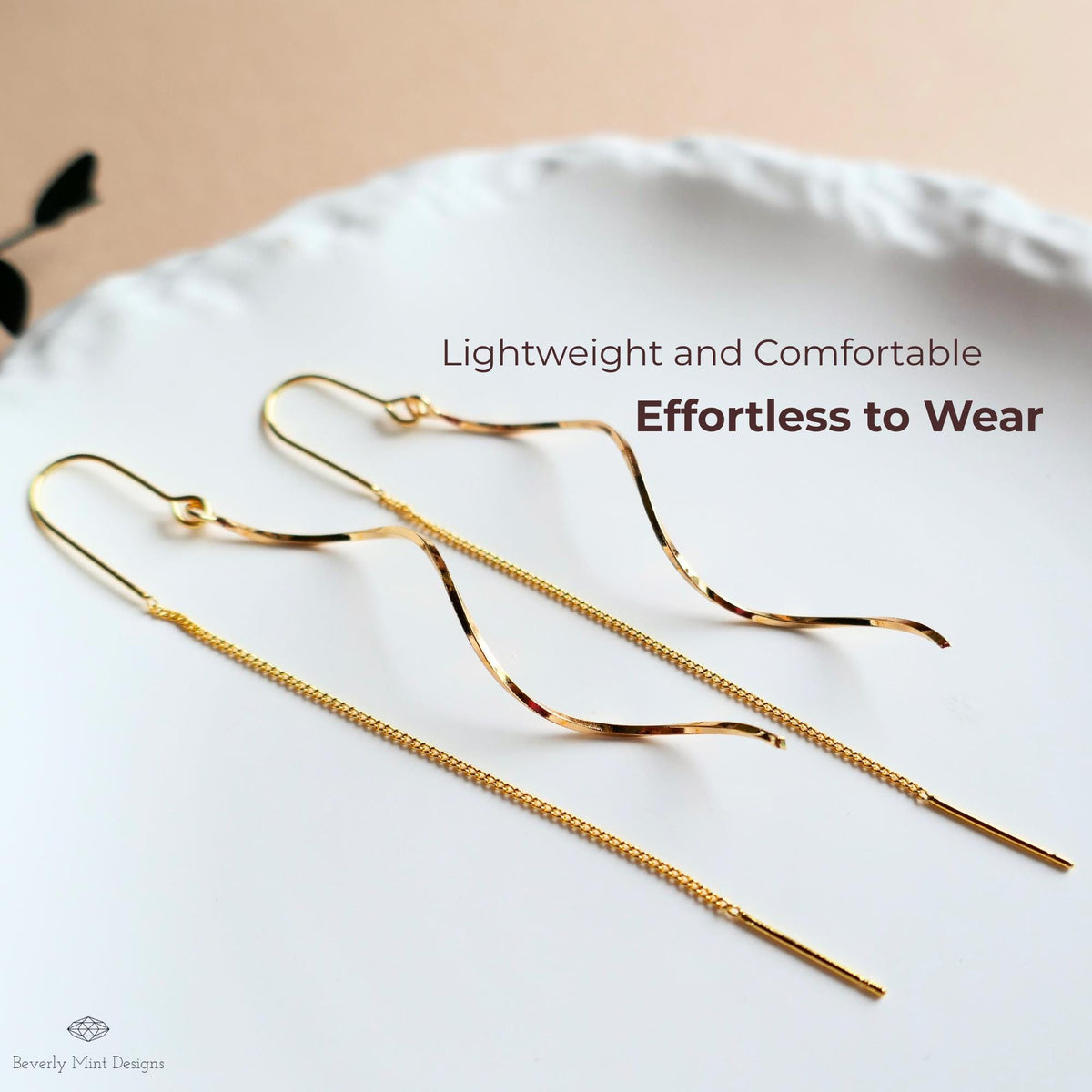 Gold Threader Earrings, Minimalist Wave Drop Earrings, Long Dainty Gold Earrings, Lightweight Elegant Jewelry, Gift For Her