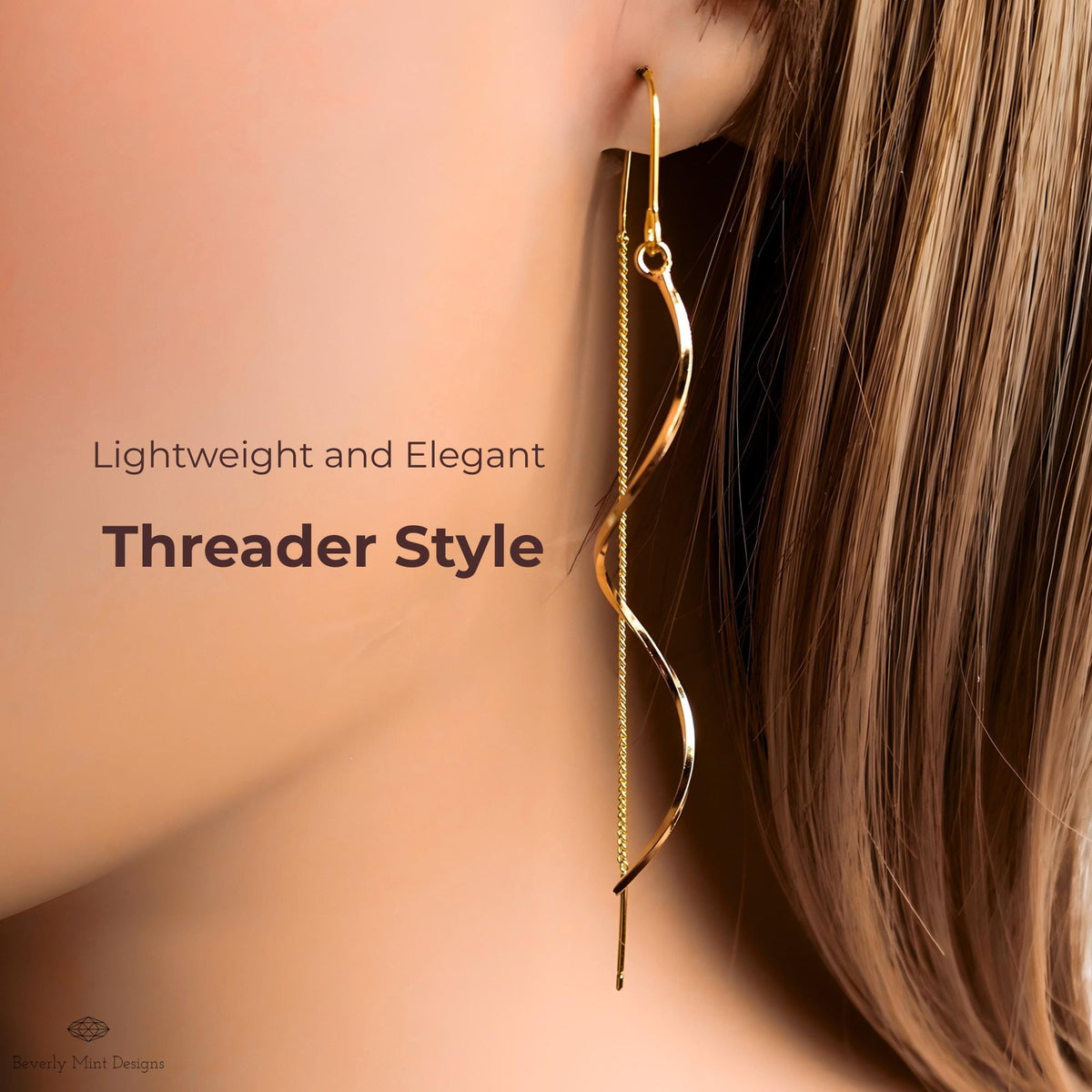 Gold Threader Earrings, Minimalist Wave Drop Earrings, Long Dainty Gold Earrings, Lightweight Elegant Jewelry, Gift For Her