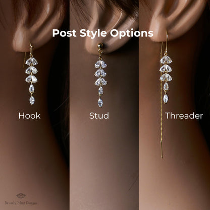 [Etsy 1498382213 image 6/7 id 7945120274] Gold Zircon Leaf Bridal Earrings, Hook, Stud or Threader