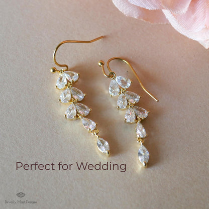 [Etsy 1498382213 image 3/7 id 7945120448] Gold Zircon Leaf Bridal Earrings, Hook, Stud or Threader
