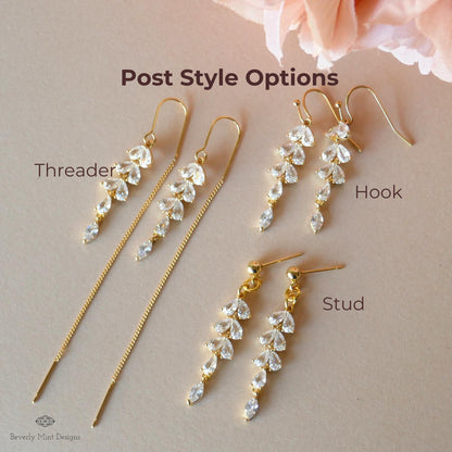 [Etsy 1498382213 image 7/7 id 7945120646] Gold Zircon Leaf Bridal Earrings, Hook, Stud or Threader