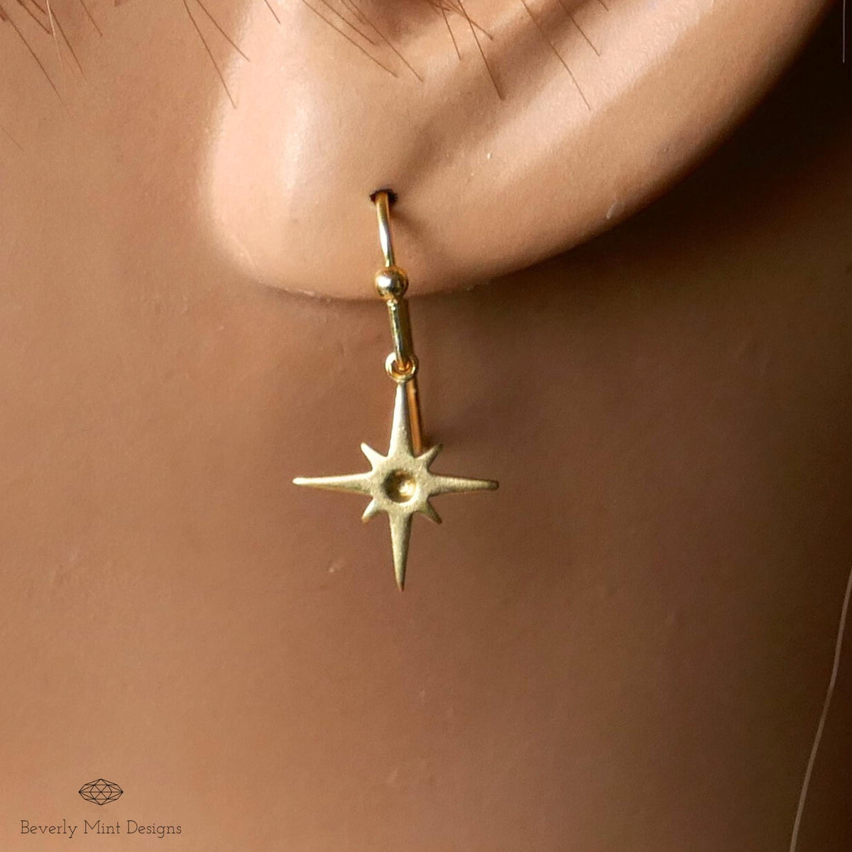 Gold Star Earrings ,North Star Starburst Earrings , Everyday Dainty Celestial Jewelry, Minimalist Earrings, Sensitive Ear & Clip-On Options