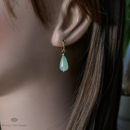 Jade Color Teardrop Earrings, Green Teardrop Earrings , 18K Gold Drop Earrings, Light Green Earrings, Sensitive Ear & Clip-On Options