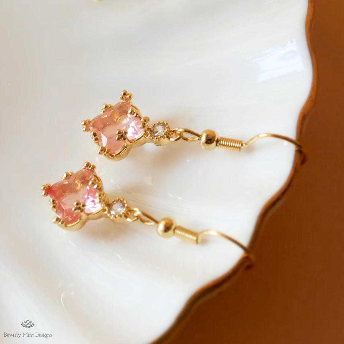 Pink Crystal Earrings, Small Dainty Earrings, Cute Gold Earrings, Minimalist Jewelry, Sensitive Ear & Clip-On Options