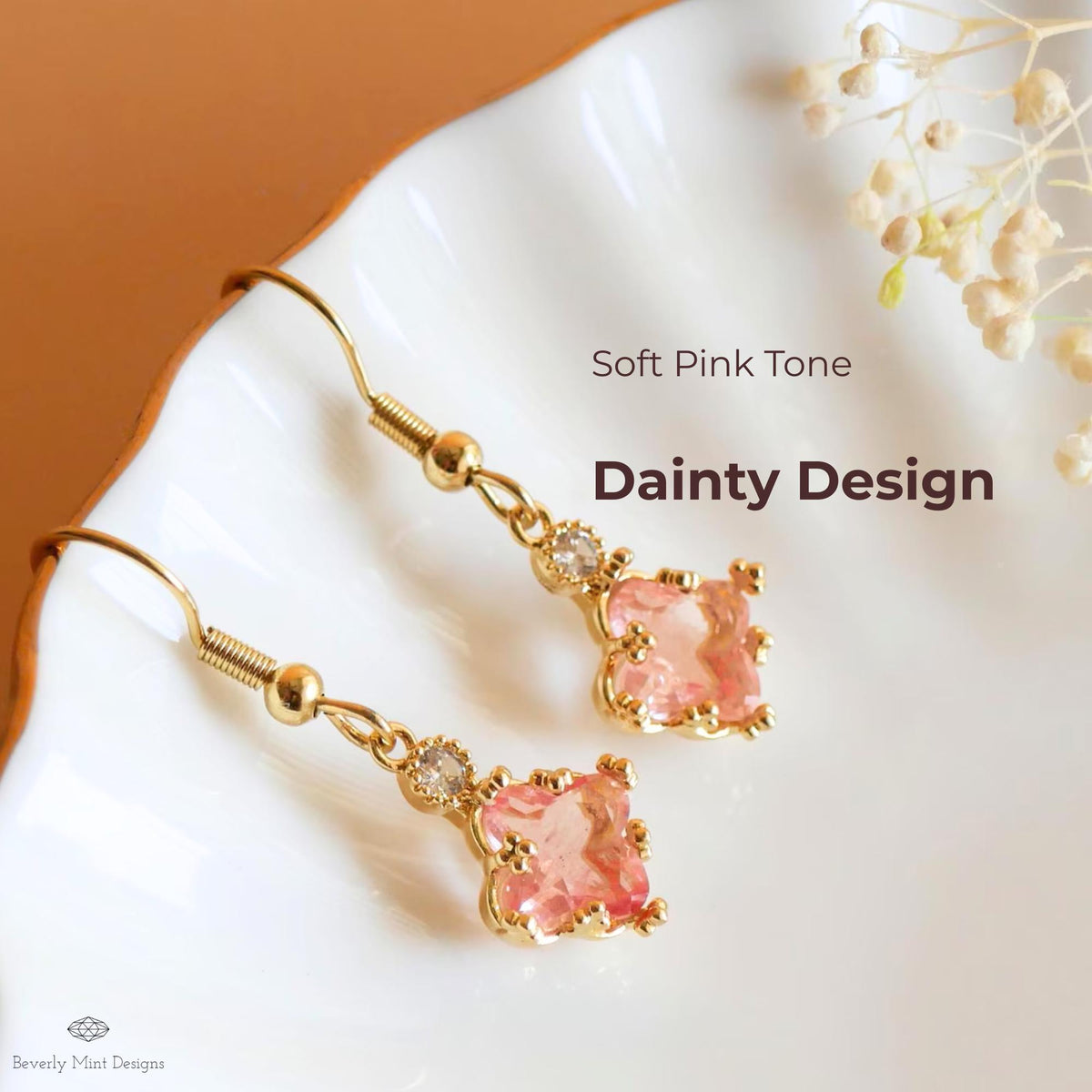 Pink Crystal Earrings, Small Dainty Earrings, Cute Gold Earrings, Minimalist Jewelry, Sensitive Ear & Clip-On Options