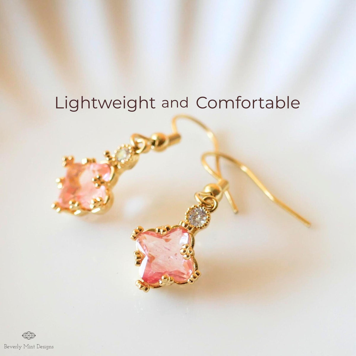 Pink Crystal Earrings, Small Dainty Earrings, Cute Gold Earrings, Minimalist Jewelry, Sensitive Ear & Clip-On Options
