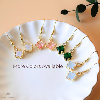 Pink Crystal Earrings, Small Dainty Earrings, Cute Gold Earrings, Minimalist Jewelry, Sensitive Ear & Clip-On Options
