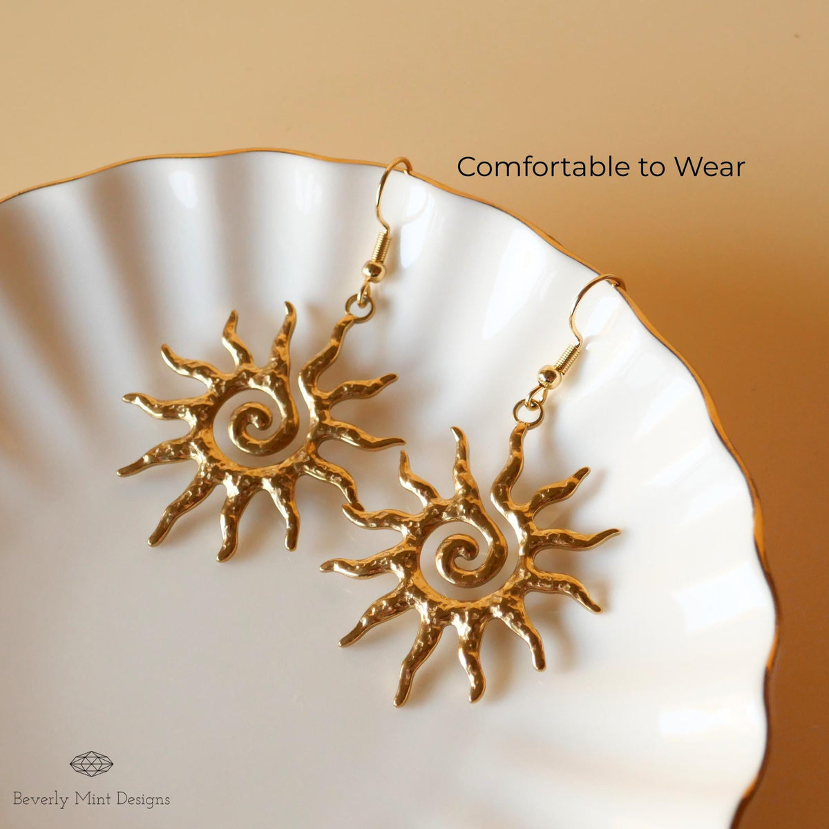 Sun Earrings, 18K Gold Boho Sun Earrings, Bohemian Style Earrings, Gold Sunburst Earrings, Bohemian Jewelry, Unique Gift For Her