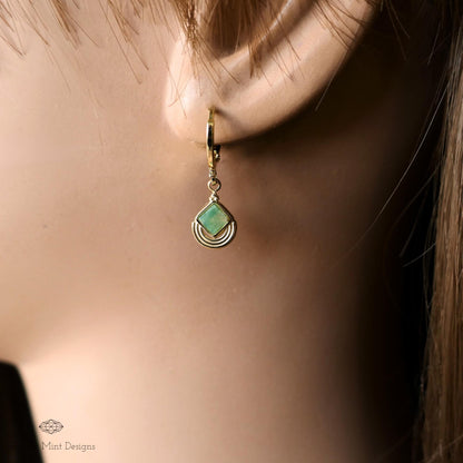 Vintage Green Earrings Gold, Boho Green Earrings, Statement Earrings, Antique Style Jewelry, Sensitive Ear & Clip-On Options