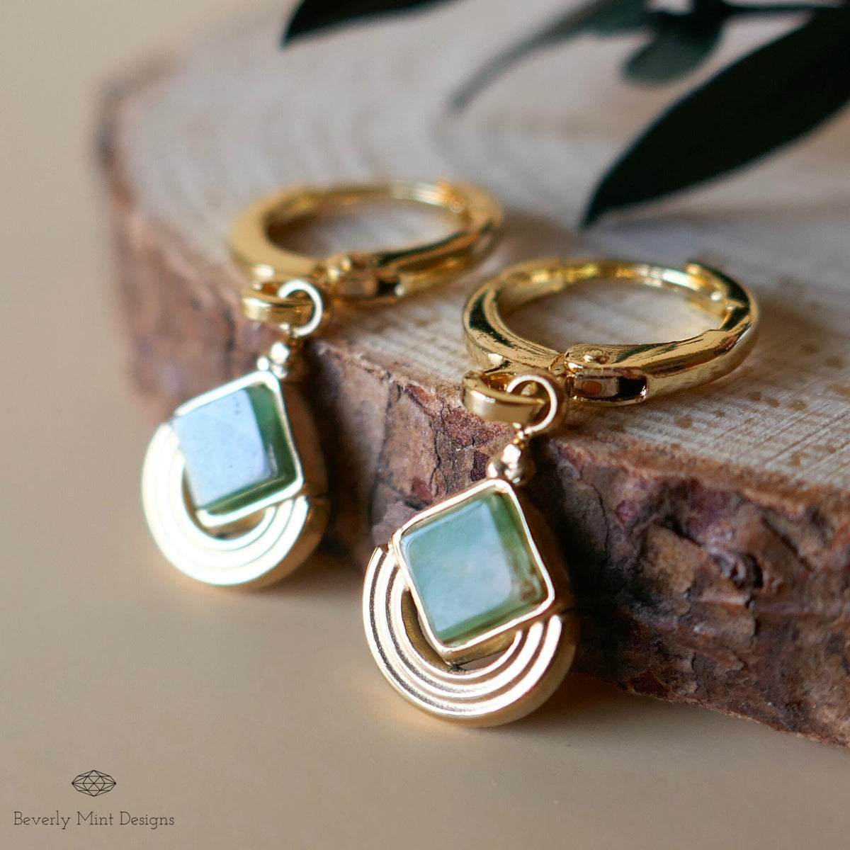 Vintage Green Earrings Gold, Boho Green Earrings, Statement Earrings, Antique Style Jewelry, Sensitive Ear & Clip-On Options