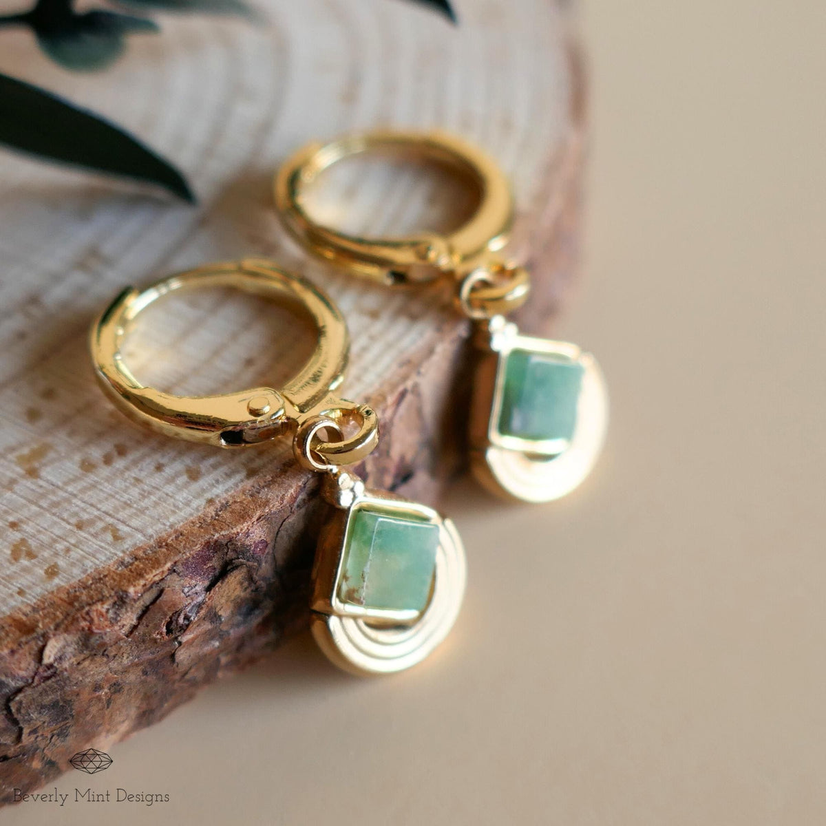 Vintage Green Earrings Gold, Boho Green Earrings, Statement Earrings, Antique Style Jewelry, Sensitive Ear & Clip-On Options