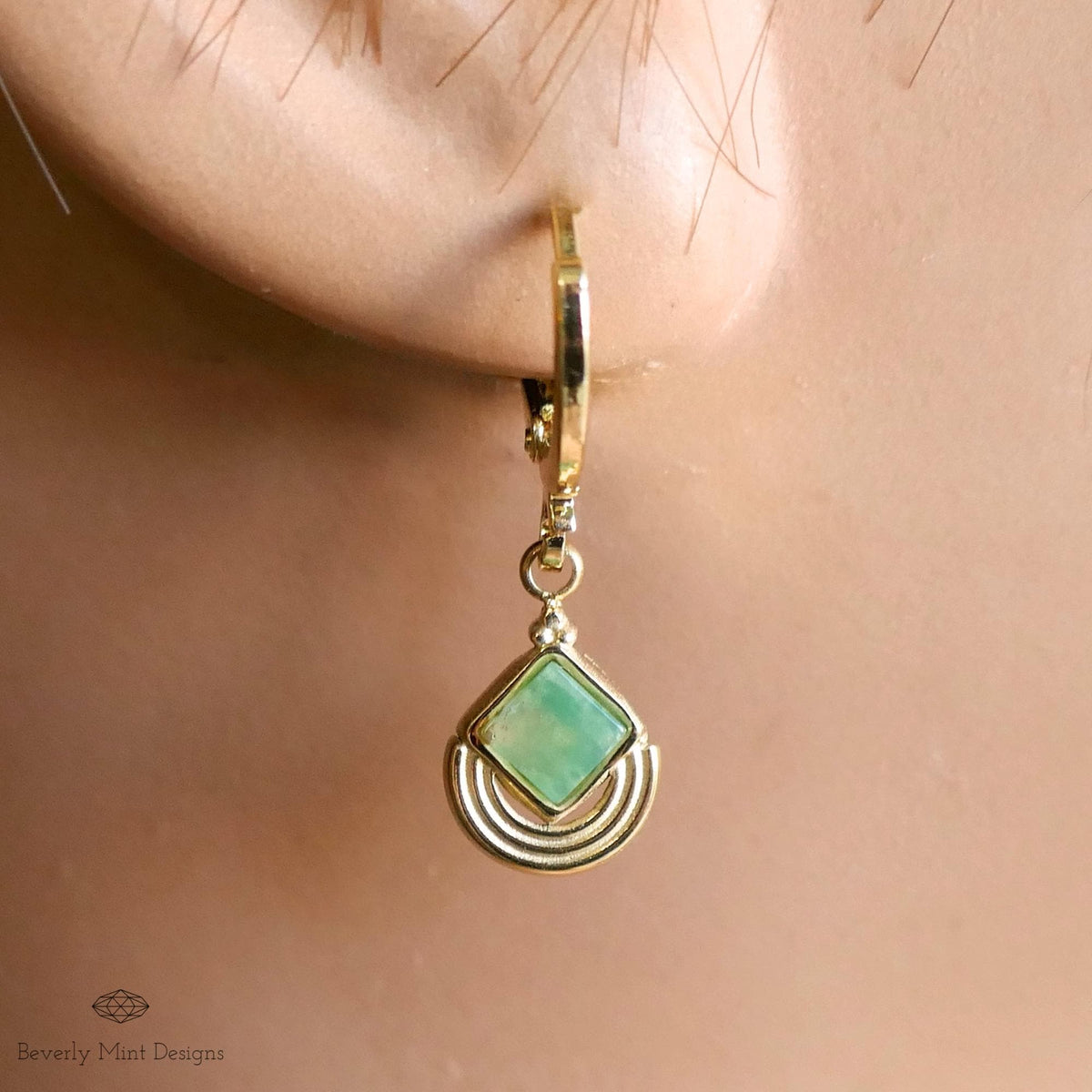 Vintage Green Earrings Gold, Boho Green Earrings, Statement Earrings, Antique Style Jewelry, Sensitive Ear & Clip-On Options