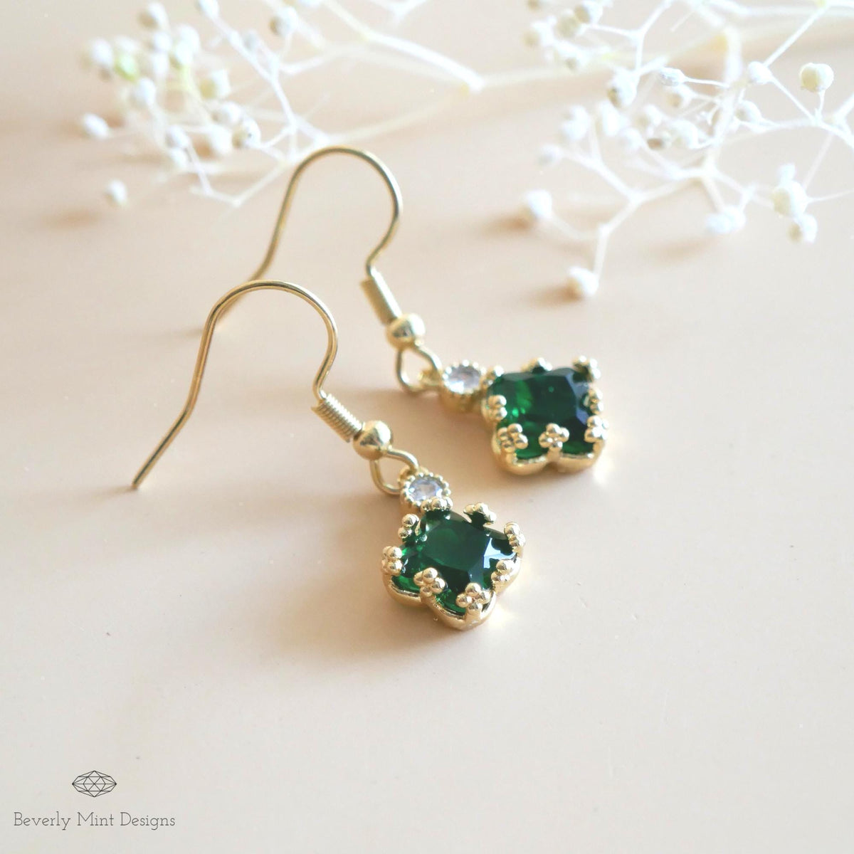 Emerald Green Small Charm Earrings, Green Earrings, Drop & Dangle Earrings, Minimalist Jewelry, Bridesmaids Gift, Anniversary Gift