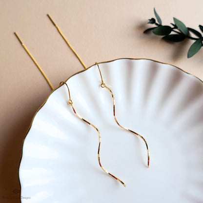 Gold Threader Earrings, Minimalist Wave Drop Earrings, Long Dainty Gold Earrings, Lightweight Elegant Jewelry, Gift For Her
