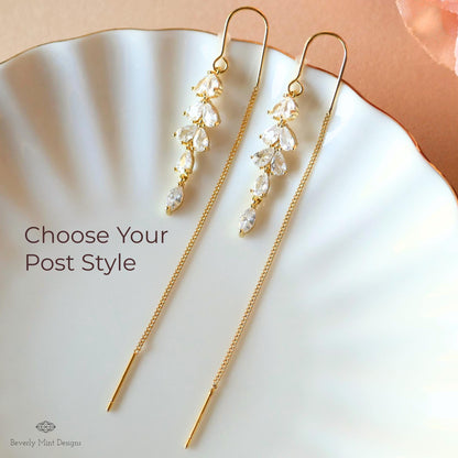 [Etsy 1498382213 image 5/7 id 7993075471] Gold Zircon Leaf Bridal Earrings, Hook, Stud or Threader