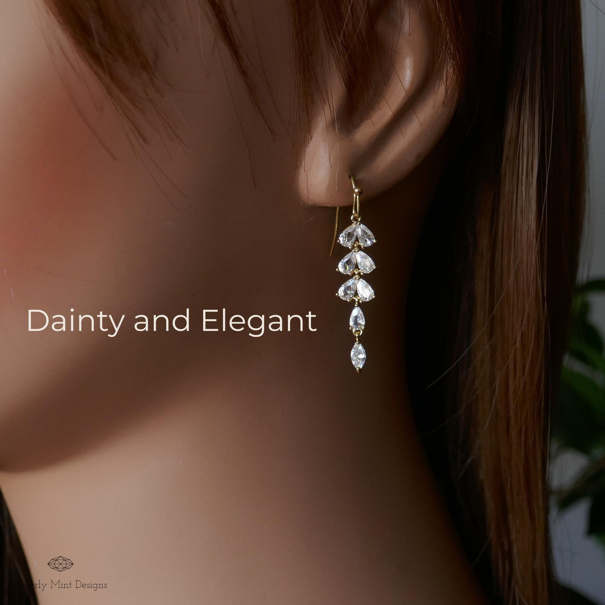 [Etsy 1498382213 image 2/7 id 7993075481] Gold Zircon Leaf Bridal Earrings, Hook, Stud or Threader