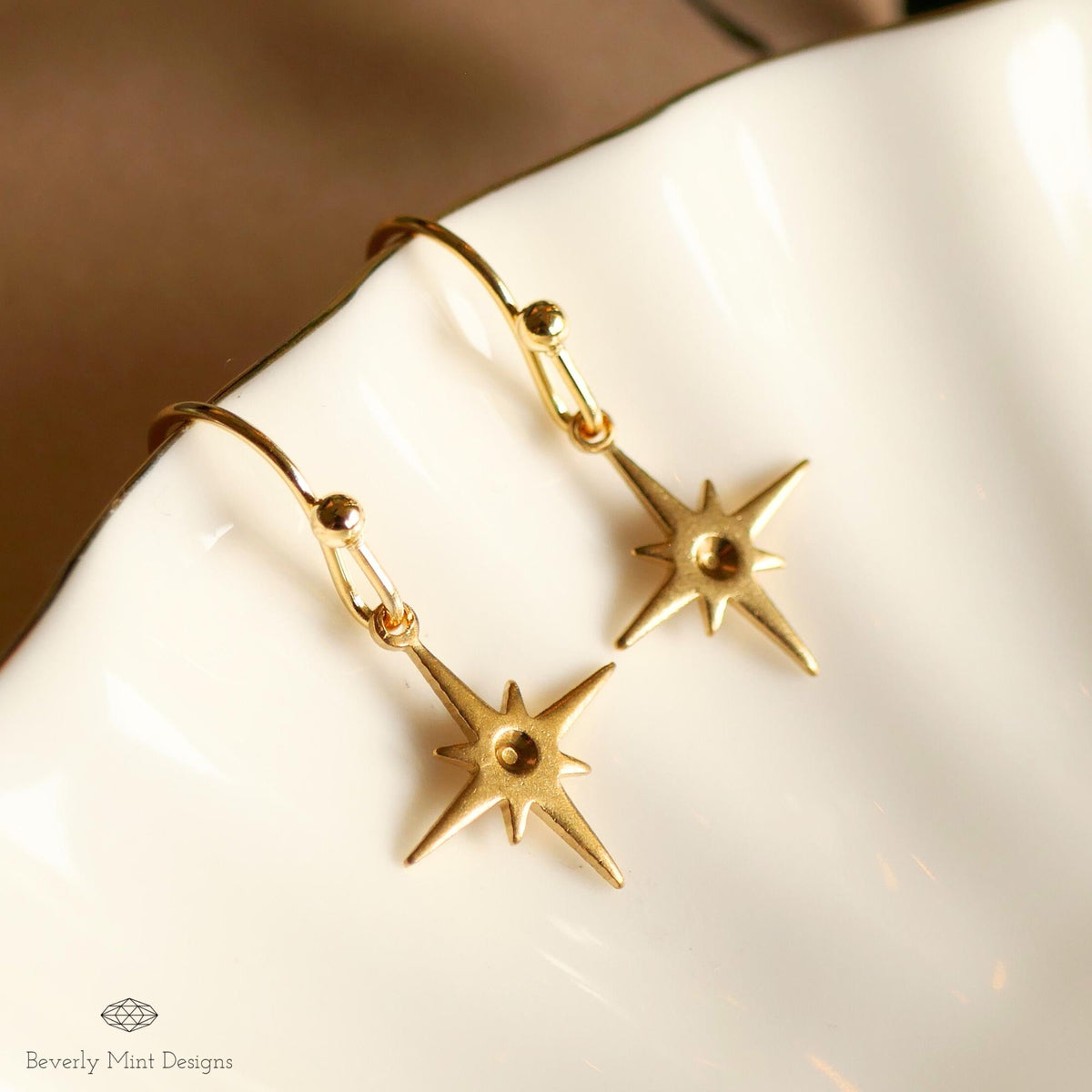 Gold Star Earrings ,North Star Starburst Earrings , Everyday Dainty Celestial Jewelry, Minimalist Earrings, Sensitive Ear & Clip-On Options
