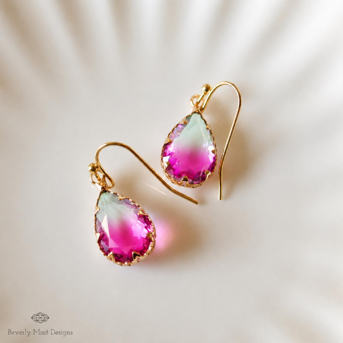 Purple Ombre Teardrop Earrings, Gold Crystal Drop Earrings, Faceted Glass Earrings, Sensitive Ear & Clip-On Options