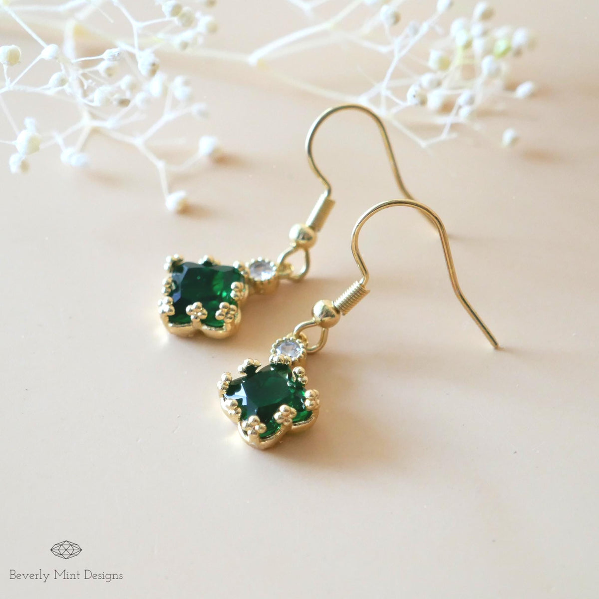 Emerald Green Small Charm Earrings, Green Earrings, Drop & Dangle Earrings, Minimalist Jewelry, Bridesmaids Gift, Anniversary Gift
