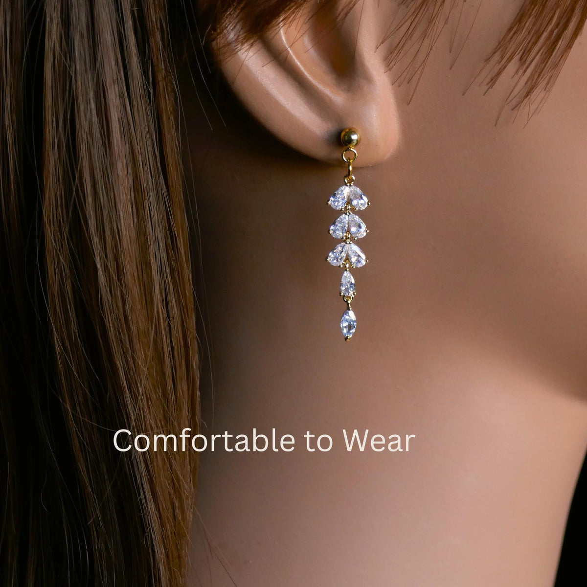 [Etsy 1498382213 image 4/7 id 8029471698] Gold Zircon Leaf Bridal Earrings, Hook, Stud or Threader