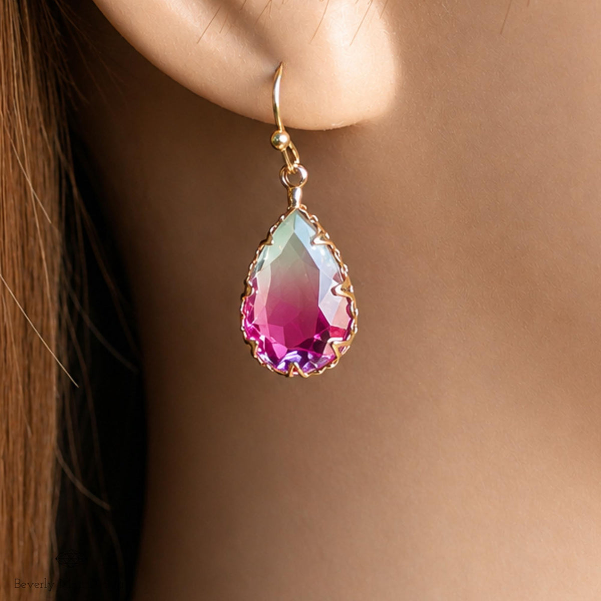 Purple Ombre Teardrop Earrings, Gold Crystal Drop Earrings, Faceted Glass Earrings, Sensitive Ear & Clip-On Options