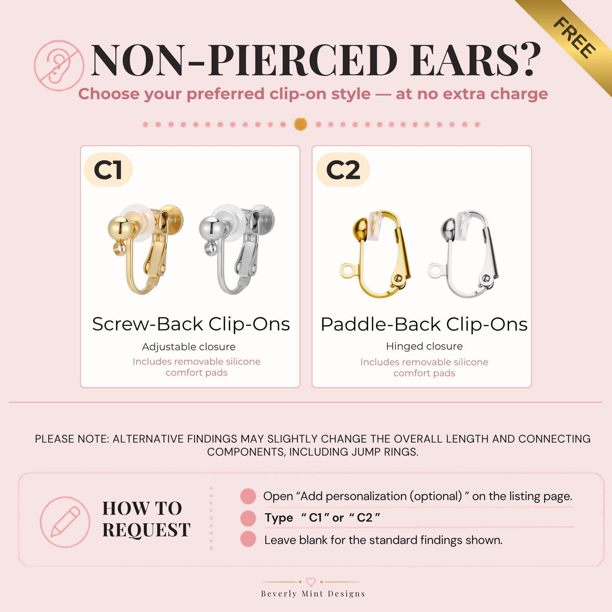 Non-pierced ears clip-on finding options