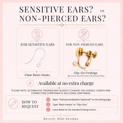 Resin hook and clip-on earring finding options