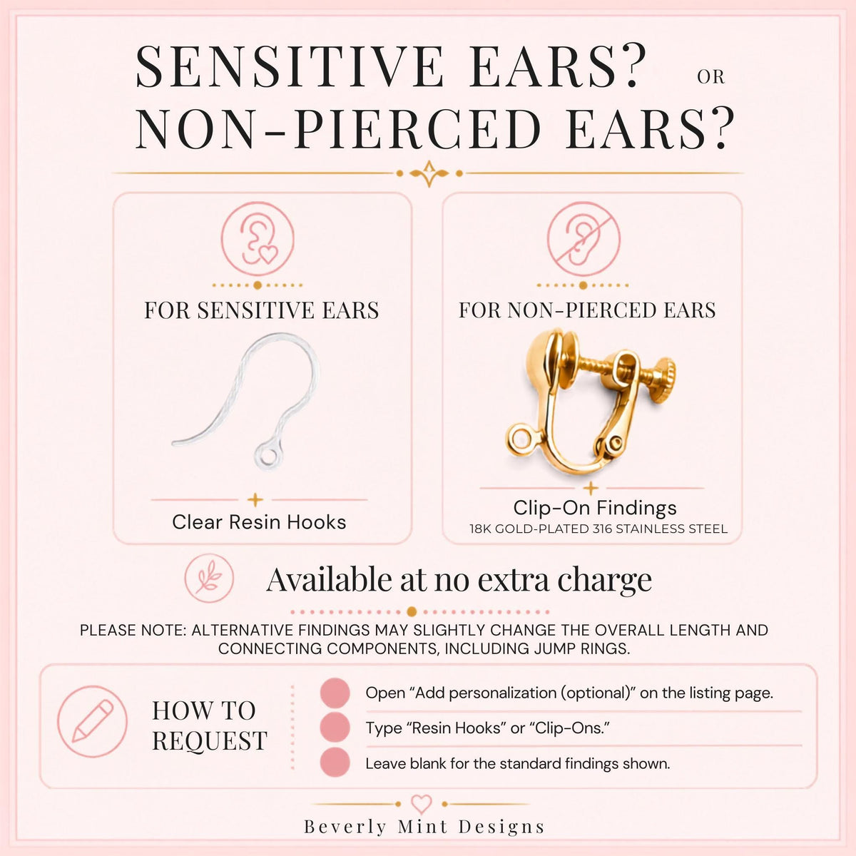 Resin hook and clip-on earring finding options
