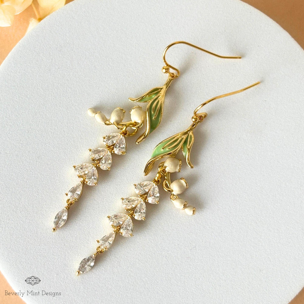 Lily of the Valley Bridal Earrings, Gold CZ Flower Drops, Single or Double Style
