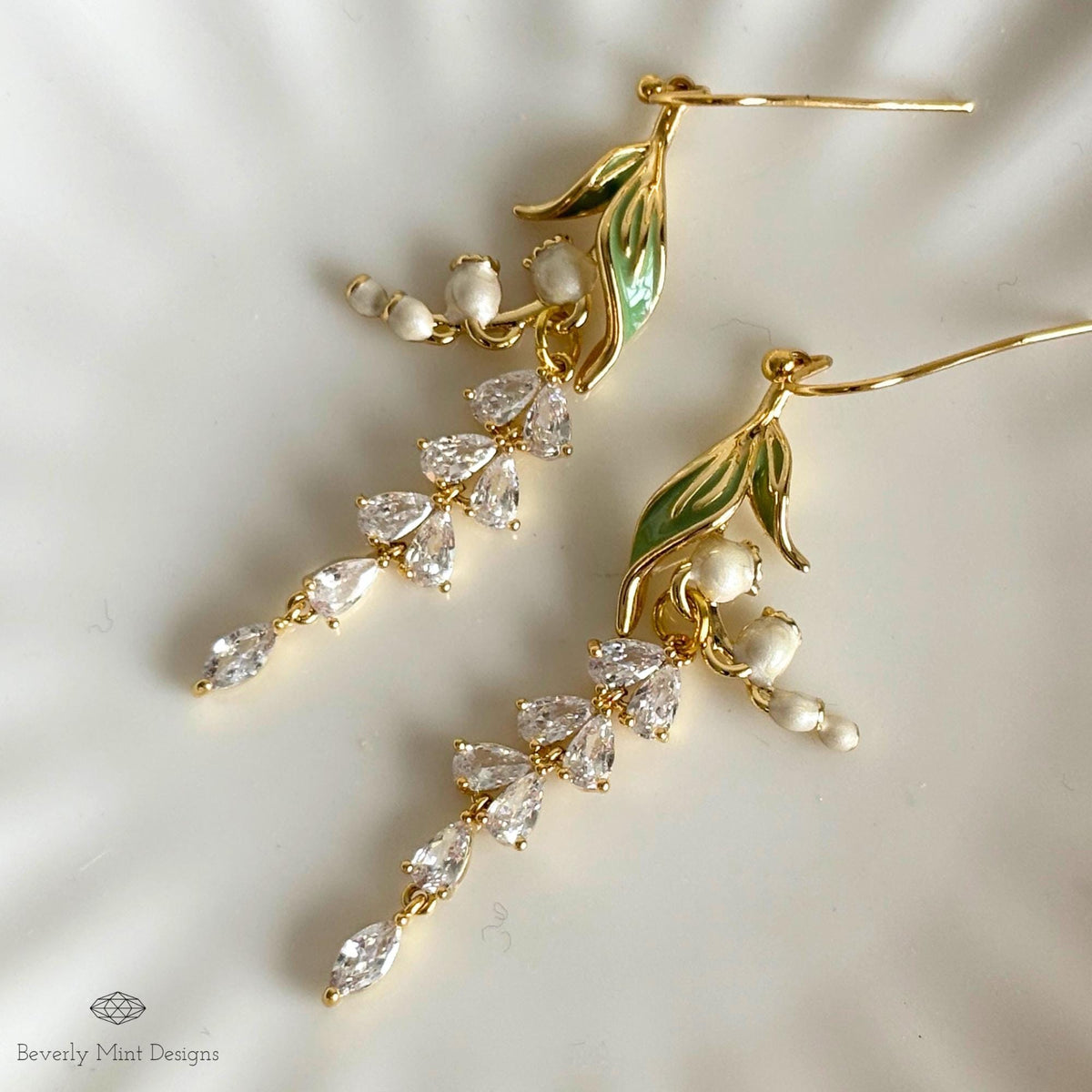 Lily of the Valley Bridal Earrings, Gold CZ Flower Drops, Single or Double Style