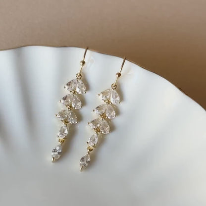 Crystal Tassel Earrings, Tassel Leaf Earrings, Zircon Earrings ,Dangle and Drop Earrings, Bridal Jewelry, Wedding Gift, Bridesmaids gift